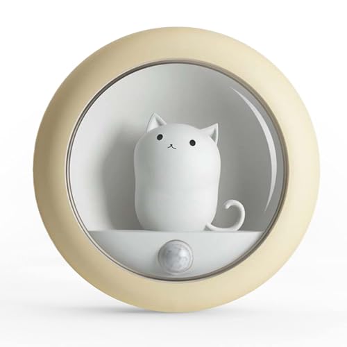 Image of Attivolife Cat Motion Sensor Light, Rechargeable Motion Activated Night Light LED Warm White, Adjustable Brightness, Portable for Kids Adults Bathroom Bedroom Hallway Stair-Yellow