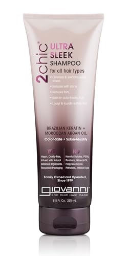 GIOVANNI 2chic Ultra-Sleek Shampoo, 8.5 oz. - Brazilian Phyto-Keratin & Moroccan Argan Oil, Anti-Frizz Formula, Coconut, Shea Butter, Pro-Vitamin B5, Color Safe, Paraben Free
