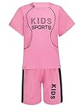 Aiihoo Kinder Jungen Mädchen Trainingsanzug Sportanzug Kurzarm Sportshirt Mit Sportshorts Jogginganzug Sommer Sportkleidung Set Rosa F 122-128