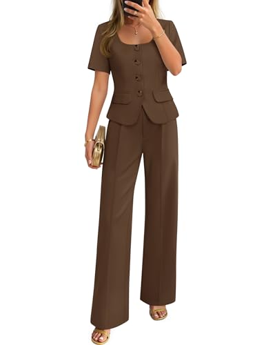 ZESICA Women's Summer Two Pieces Suits Set 2026 Short Sleeve