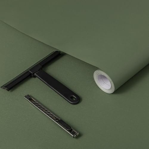 COSNIGHT Green Peel and Stick Wallpaper, Soild Contact Paper with Tools for Cabinets and Drawers, Self-Adhesive and Removable 17.7''x590'' Wall Paper for Old Furniture and Countertops