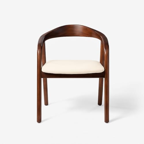 Image of Sheesham Wood Dining Chair with Upholstered Seat - Modern Scandinavian Style Solid Wood Chair for Dining Room, Living Room or Office (Light Walnut Finish)