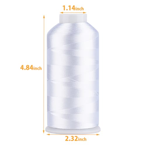 Image of Simthread Rayon Embroidery Thread 5500 Yards Huge Spool, 40wt 100% Rayon Viscose for Commercial and Domestic Machines - Super White 1001