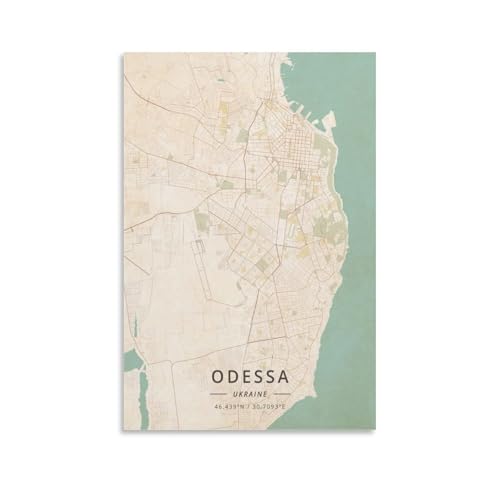 LZTEN Poster con mappa dell'Ucraina di Odessa, stampa vintage, su tela, decorazione artistica da parete per camera da letto, ufficio, cucina, regalo, senza cornice, 60 x 90 cm