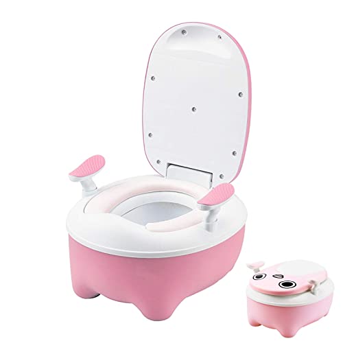 Recoefdo Baby Potty Traning Toilet,All-in-One Potty,Toilet Trainer with lid,Potty Training seat for Boys and Girls,Step and Bathroom Bath Stool,with Handles and PP Cushion,Easy to Clean(Pink)