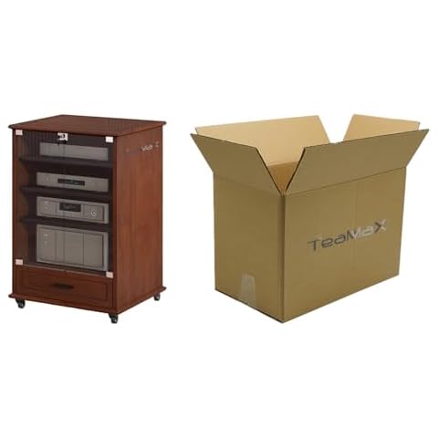 TEAMAX Wooden Speaker Cabinet with Storage Drawer, Multi-Shelf Design Cover