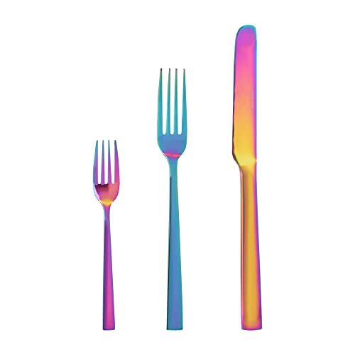 Germany Cutlery Stainless Steel Dishwasher Safe Rainbow Color Flatware Cocktail 2 Forks , Knife , Tableware Cutlery Set, Utensils for Kitchens – 8 Inch , 3 Pcs