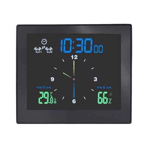 babominimer Thermomètre d'extérieur pour la maison et le jardin | Digital et Humidité avec horloge murale électronique silencieuse | Chronomètre étanche avec ventouse (noir)