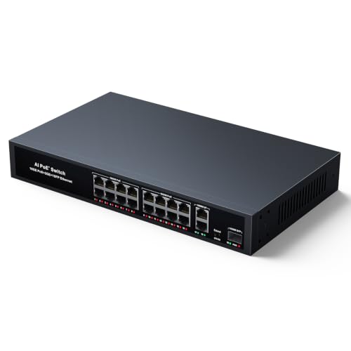 Image of 19-Port PoE Ethernet Switch, 16 POE+@300W + 2 Gigabit Uplink + 1 SFP Slot | (YK-S1621GAP)Unmanaged Plug & Play | PoE Auto Recovery | Sturdy Metal | Desktop /Rack Mount | for Security IP Cameras NVR