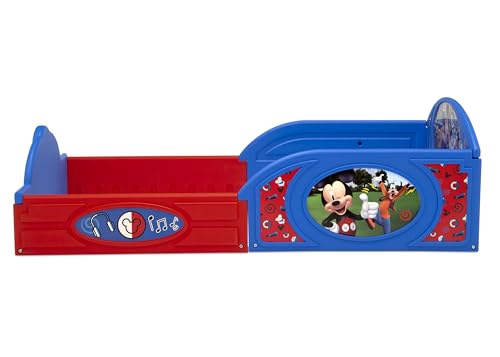 Image of Delta Children Disney Mickey Mouse Plastic Sleep and Play Toddler Bed with Attached Guardrails Sweet Beginnings Dual Sided Crib Mattress
