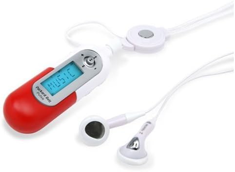 Packard Bell Pulse MP3 Player with red cap and headphones