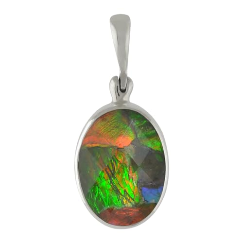 Starborn Ammolite and Faceted Quartz Oval Pendant in Sterling Silver