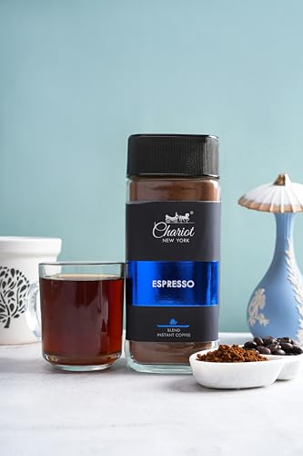 Image of Chariot New York Espresso Blend 200g | 100% Pure Arabica Agglomerated Instant Coffee (No Chicory) with Premium 400ml Steel Coffee Mug | Strong, Bold, Aromatic Cafe-Style Coffee