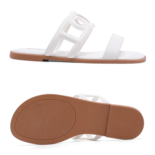 Image of Ruiee Wide Width Sandals for Women, Summer Flat Slides Casual Braided Wide Feet Sandal Comfort Slip on Sandals Open Toe Beach Shoes for Women.