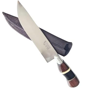 FACA CHURRASCO ARTESANAL 8 POLEGADAS CABO OSSO CHIFRE BAINHA EM COURO