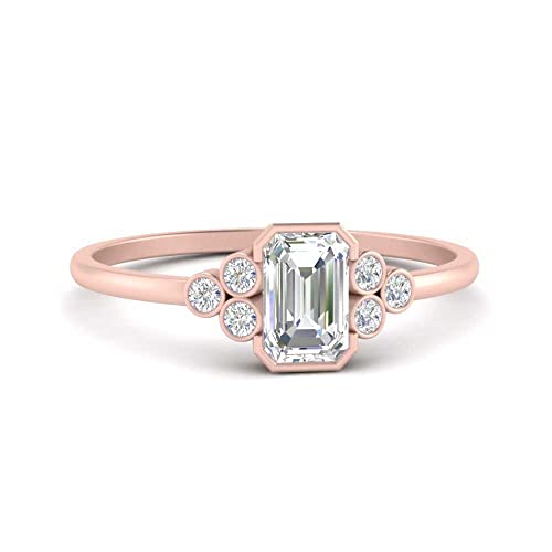 Image of Choose Your Gemstone Bezel Set Petite Diamond CZ Ring Rose Gold Plated Emerald Shape Petite Engagement Rings Everyday Jewelry Wedding Jewelry Handmade Gifts for Wife US Size 4 to 12