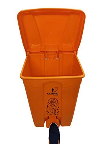 Image of Cello Strong Plastic Step-On Pedal Garbage Dustbin 60 Ltr (Orange & Orange) Combo