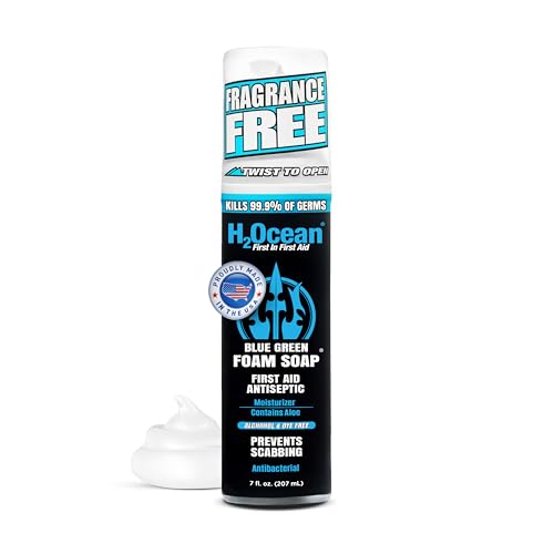 H2Ocean Blue Green Foam Soap - Tattoo Aftercare Cleanser Antibacterial Unscented with Aloe Vera Moisturizing Care Safe for All Skin Types No Harsh Chemicals Fragrance Free - 7 oz