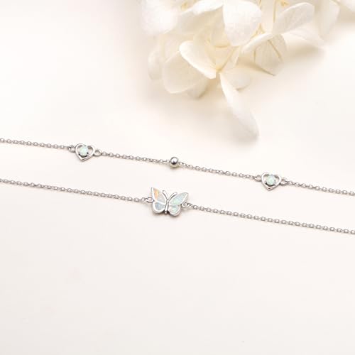 Image of Flyow Anklet for Women S925 Sterling Silver Adjustable Foot Beaded Heart Charm Ankle Bracelet Anklets Jewelry