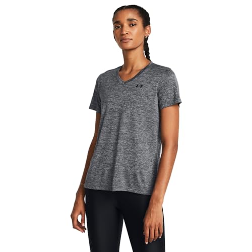 Under Armour Womens Tech Twist Short Sleeve V Neck, (025) Castlerock/Steel/Black, Large