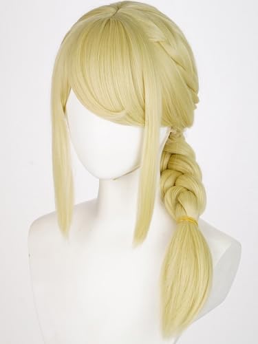 Image of Half and Half Blonde Braid Anime Pony Cosplay Wig with Side Part Bangs for Women Light Golden Braided Dragon-Hunter Costume Wigs for Halloween Party Daily