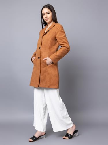 Image of CHKOKKO Women Chic Winter Coat Single Breasted | Knee Length Design with Buttoned Closure and Practical Front Side Pockets for Stylish and Comfortable Wear