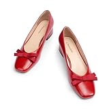 C.Paravano Women's Pumps | Luxury Leather Pumps | 1.5 Inch Chunky Block Heel & Square Toe | Fabric Bow Detail | Evening Dress Shoes for Cocktail Parties, Weddings（RED,9.5
