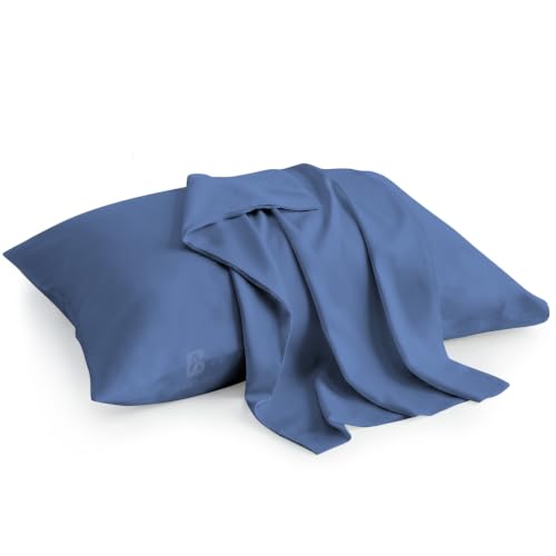 Image of Atiksh Beddings 14x20 Toddler Travel Pillow Cases, Pack of 2, 100% Egyptian Cotton, 600 Thread Count, Zipper Closure, Small Pillowcase for Kids, Daycare, Preschool & Travel, Medium Blue