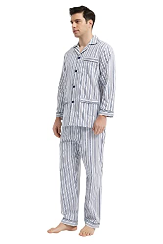 Image of GLOBAL Mens Pajamas Set, 100% Cotton Woven Drawstring Sleepwear Set with Top and Pants /Bottoms