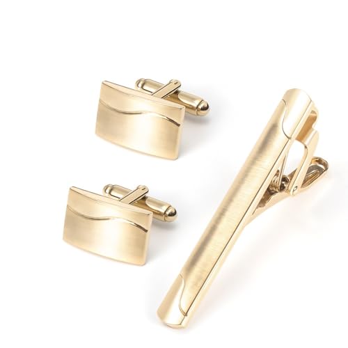 RTFJVXVZ Electroplated Gold Brushed Copper Cufflink Men's French Tie Clip Set Cuff Links