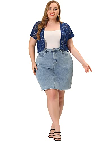 Image of Agnes Orinda Plus Size Bolero Shrugs for Women Lightweight Open Front Short Sleeve Cropped Lace Cardigan