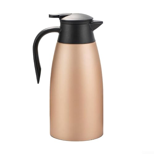 Feeshoppher Jarra aislada de 2 litros para café, tetera, servidor de bebidas frías y calientes, termo de acero inoxidable de gran capacidad, termo al vacío de acero inoxidable de doble pared (dorado)
