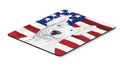 Caroline's Treasures SC9520MP Bull Terrier with American Flag Mouse Pad, Hot Pad or Trivet for Home Office Gaming Working Computers Laptop Mouse Mat,Washable Large Mousepad