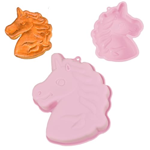 Eryndis Molde de forno de unicórnio, molde de silicone unicórnio 3D para bolo, molde de silicone para bolos, para assar aniversário infantil, para bolos, chocolate, pão (rosa)
