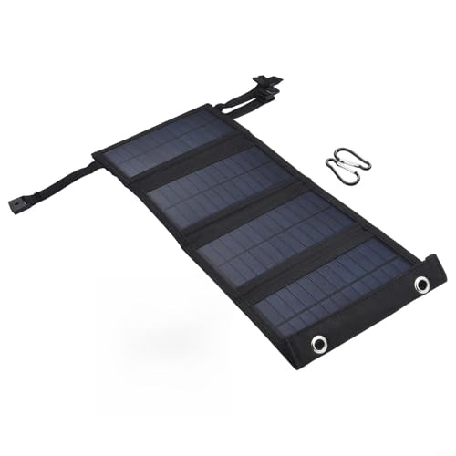 Cargador de panel solar USB plegable portátil 20W 5V Banco de energía impermeable con mosquetón para carga de dispositivos móviles durante el aire libre para acampar senderismo (negro)