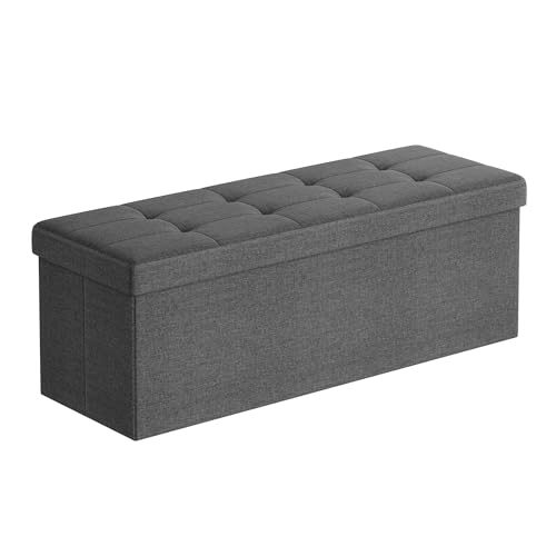SONGMICS MAZIE Collection - Storage Ottoman Bench, 110 cm Folding Foot Rest Stool, End of Bed Bench, Easy Assembly, for Living Room, Bedroom, Entryway, Dark Grey LSF80GYZ - Cosy Home Interiors SONGMICS MAZIE Collection - Storage Ottoman Bench, 110 cm Folding Foot Rest Stool, End of Bed Bench, Easy Assembly, for Living Room, Bedroom, Entryway, Dark Grey LSF80GYZ