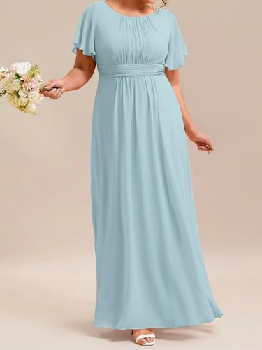 Image of Ever-Pretty Plus Elegant Formal Dresses for Curvy Women Round Neck Short Sleeves Chiffon Bridesmaid Mother of The Bride Dress
