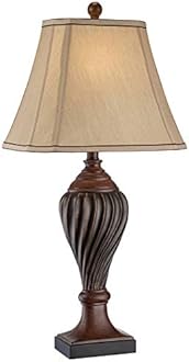 Regency Hill Traditional Style Table Lamp 28.5" Tall Two Tone Brown Urn Ball Beige Fabric Rectangular Shade for Living Room Bedroom Home Bedside Nightstand Home Office