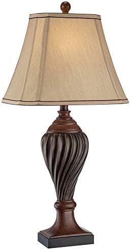 Regency Hill Traditional Style Table Lamp 28.5" Tall Two Tone Brown Urn Ball Beige Fabric Rectangular Shade for Living Room Bedroom Home Bedside Nightstand Home Office