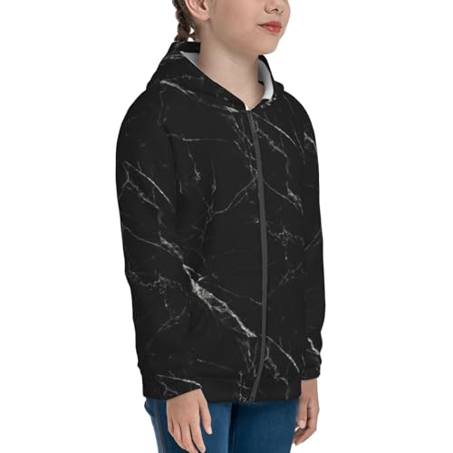 Black Marble Texture Abstract Kids Pullover Hoodies Boys Zip Up Sweatshirts Girls Athletic Clothes with Pocket4