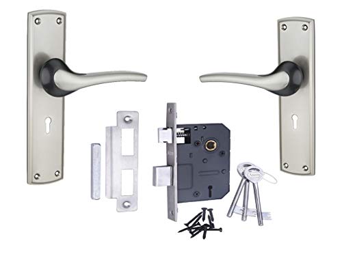 Image of Atom Heavy Duty Mortise Door Lock for Bedroom, Living Room, Main Door, Silver Satin Finish | 3 Keys | 6 Lever Double Stage Lockset for House Hotel Office(O41KY)