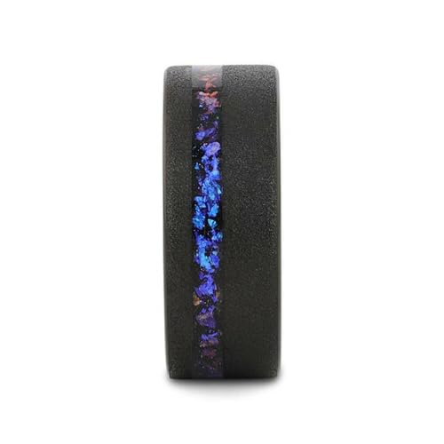 Thorsten Mens Sandblasted Black Tungsten Crushed Alexandrite and Dark Blue & Purple Crushed Goldstone Wedding Ring - 8mm Wide - Style Name: Mirage2
