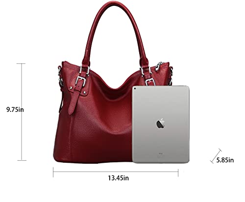 Heshe Genuine Leather Purses and Handbags for Women Tote Shoulder Bag Satchel Purse Top Handle Bags Hobo Crossbody Purse (Large,Wine) - Thumbnail 4