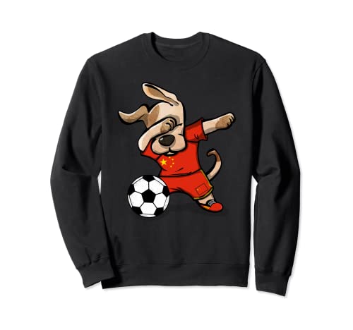 Funny Dabbing Dog China Soccer Chinese Flag Football Lover Sweatshirt, Black