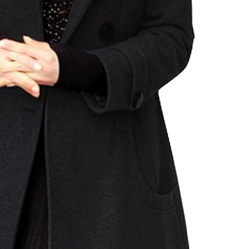 Womens Pea Coat Mid Length Hoodied Double Breasted Overcoat Wool Blend Long Trendy Trench Coat with Hood Winter4