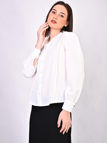 Image of Women's Regular Fit Solid Pleated Cotton Blend Shirts