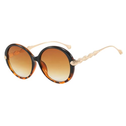Lunettes de soleil rétro rondes marron léopard avec protection UV400 pour femme et homme