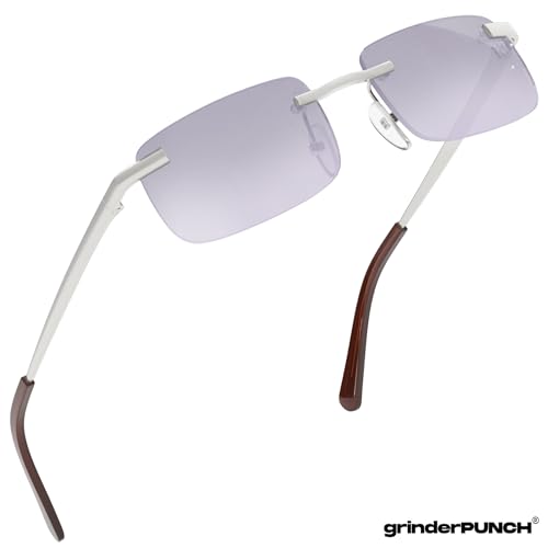 Image of grinderPUNCH Small Slim 90's Popular Nineties Rectangular Sunglasses Clear Rimless Eyewear