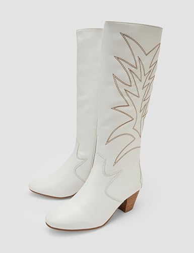 Image of ELLE Women Embroidered Knee-High Boots with Side Zipper