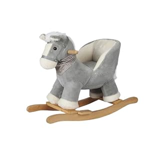 Rocking Gray Horse with Chair, Plush Stuffed Rocking Pony with Realistic Sound, Baby Rocker Animal Ride on,CPC Certified